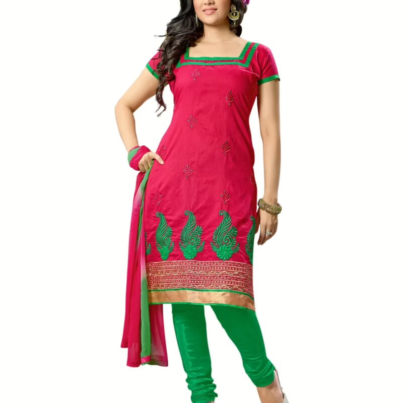 Lookslady Embroidered Pink Cotton Dress-Material