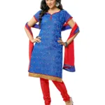 Lookslady Embroidered Blue Cotton Dress-Material