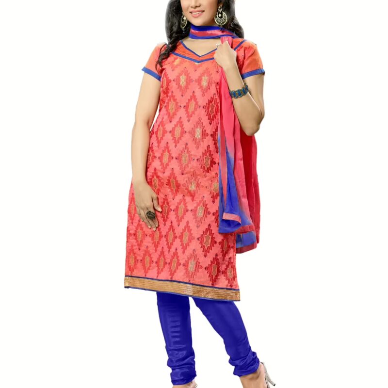 Lookslady Embroidered Pink Cotton Dress-Material
