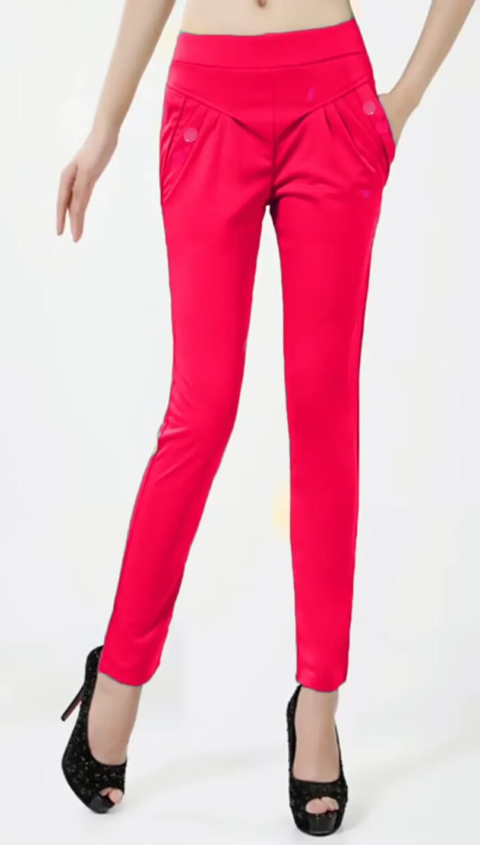 Pink Side Pocket Buttoned Elastic Waist Jegging Size-30,32,34