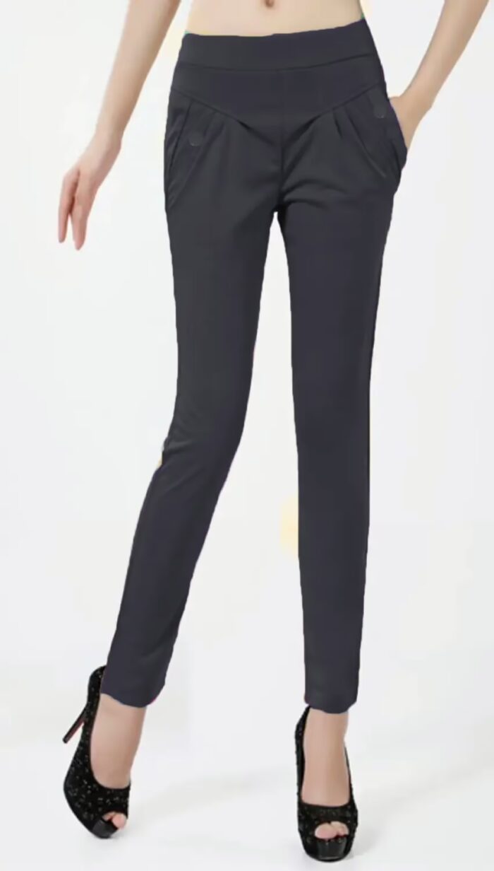 Black Side Pocket Buttoned Elastic Waist Jegging Size-30,32,34