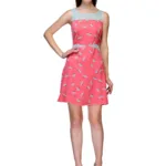 Raas prêt Peach Floral Short Dress with Sheer Sexy Waistcut
