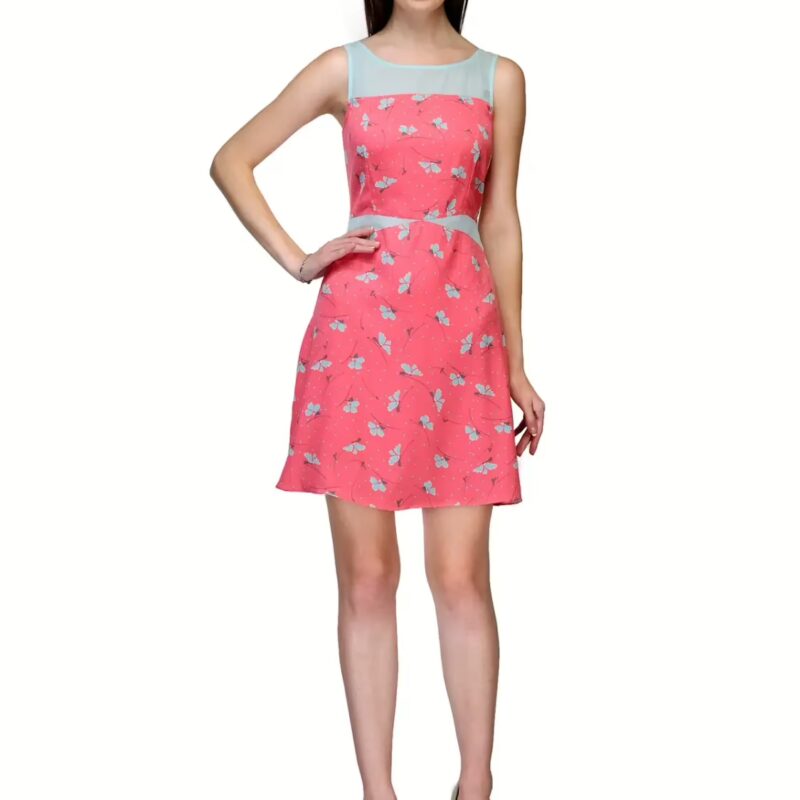 Raas prêt Peach Floral Short Dress with Sheer Sexy Waistcut