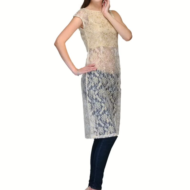 Raas prêt Sheer Floral-Design Gold/ White Contemporary Tunic