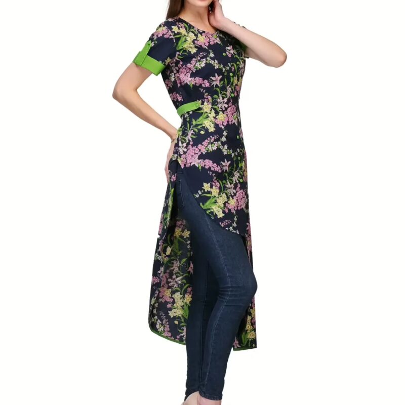 Raas Prêt Fashionable Navy Blue Floral Print Cotton Shirt Top