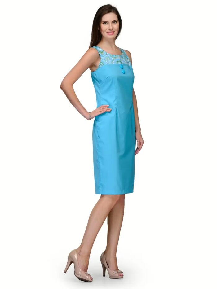 Raas prêt Sexy Pastel Blue Slim Fit Daydress with Neck Detail