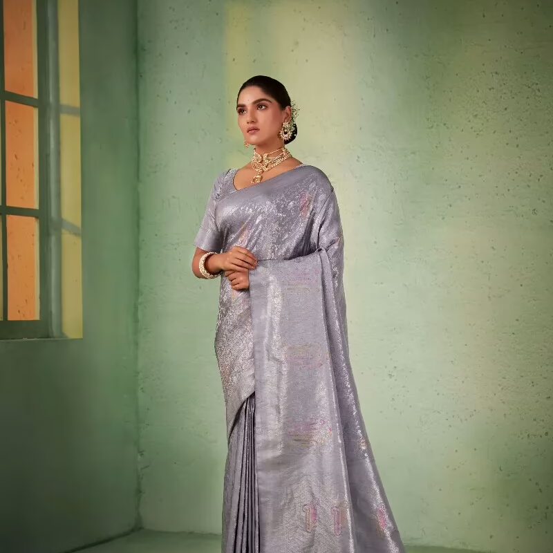 Aksha Zari Grey Women Saree