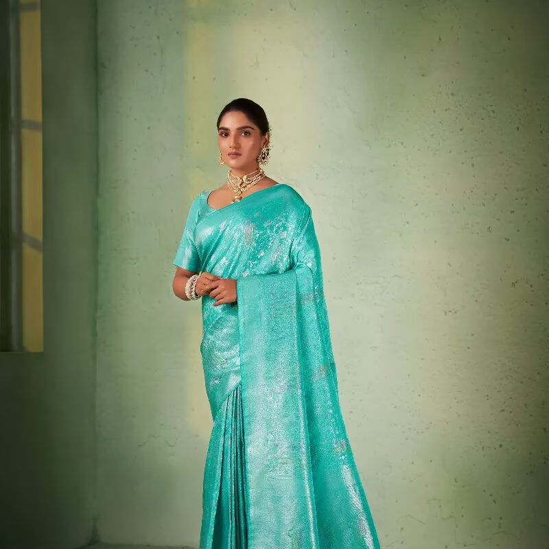 Aksha Zari Women Blue Saree
