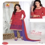 Anandi-A Cotton Cream & Pink Color Unstitched Suit