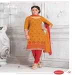 Anandi-B Cotton Green & Purple Color Unstitched Suit