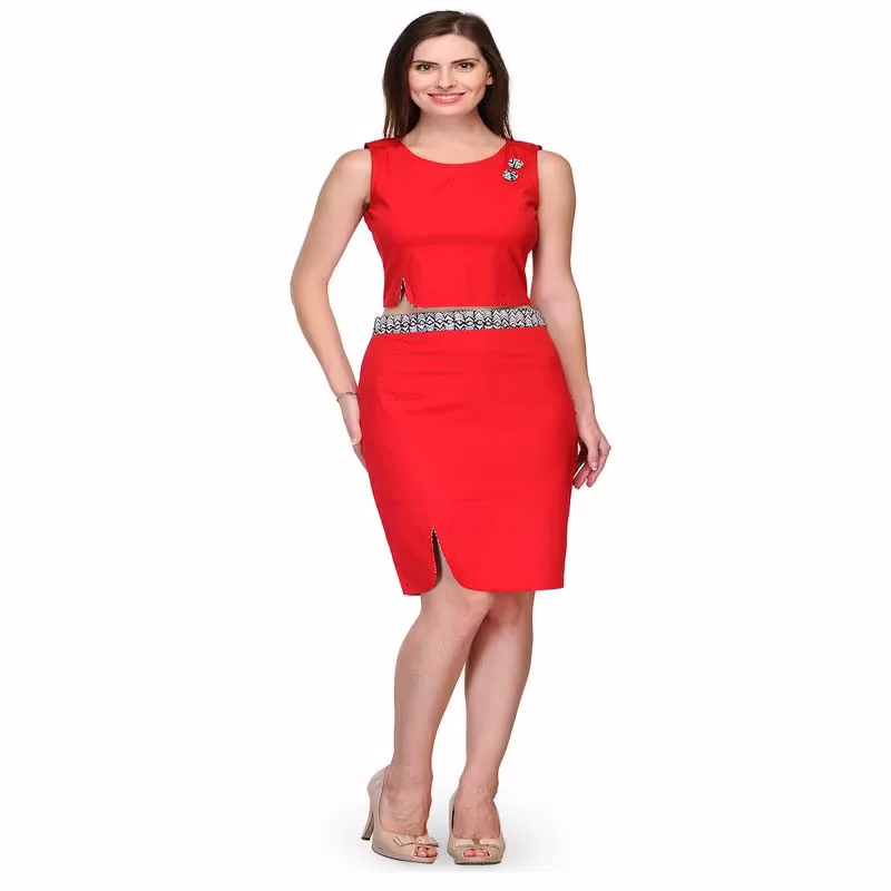 Contrasting Slit Pencil Skirt and Crop Top set