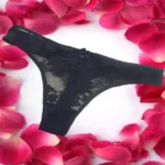 Exotic Floral Design Black Bow Thong