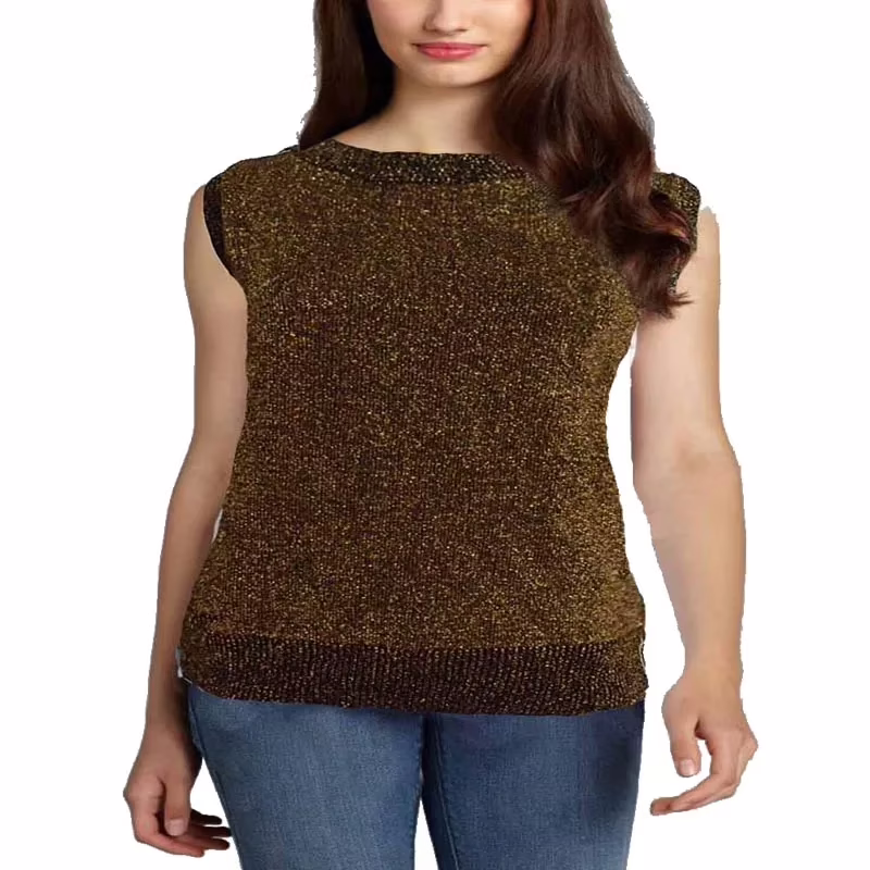 Noni B Shimmering Golden Crew Neck Sleevesless Sweater