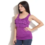 Remanika Purple Womens Ruffle Sleeveless Top