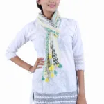 Green and Yellow Organic Neon Linen Stole with Tassels for women