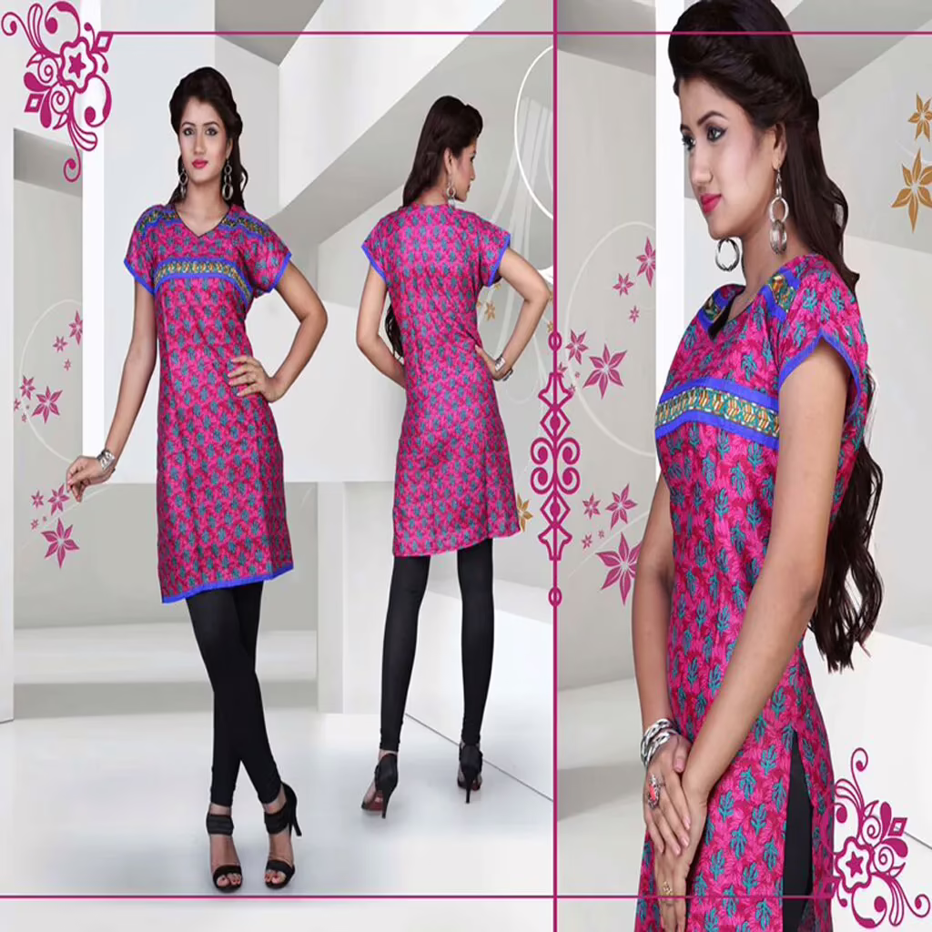 Pazaar Cerise Pink Printed Party Kurti