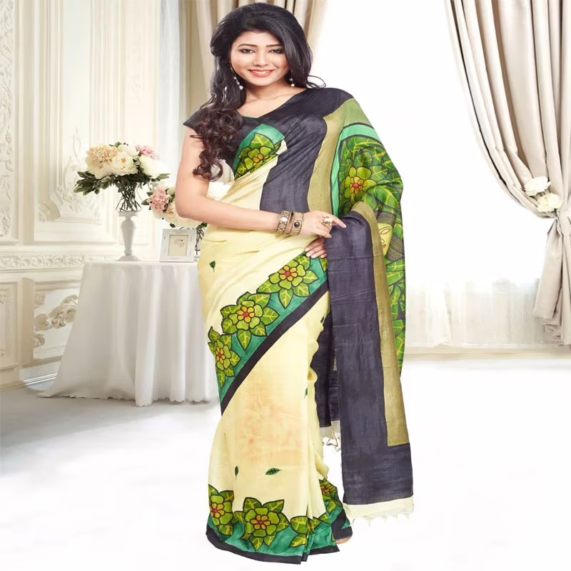 Original Modern Aat Hand Painting Silk Saree