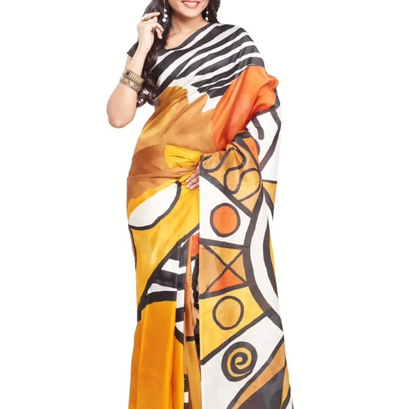 Original Modern Art Hand Painting Silk Saree