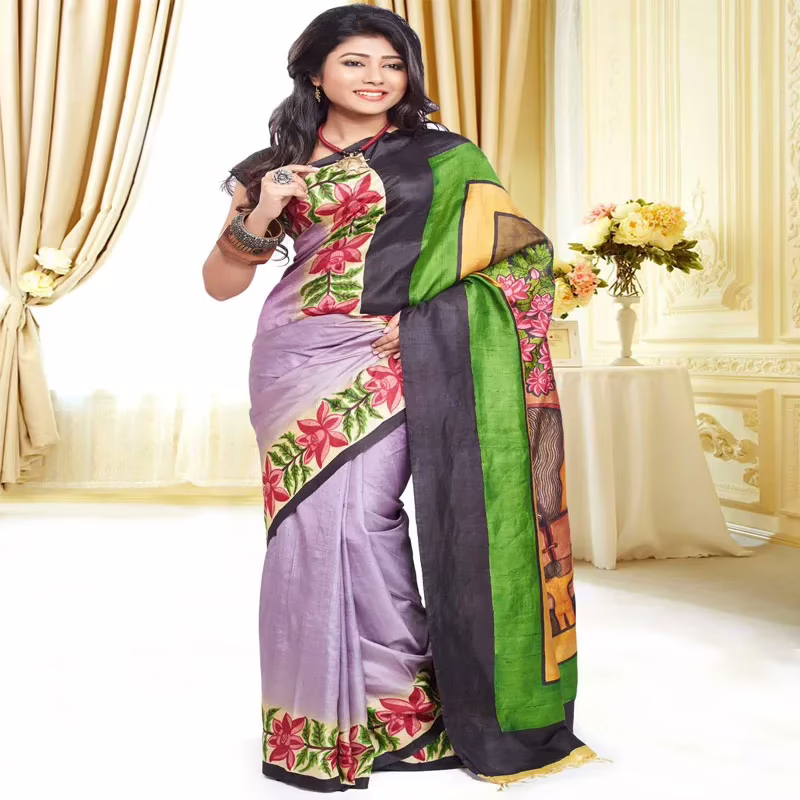 Original Modern Art Hand Painting Silk Saree