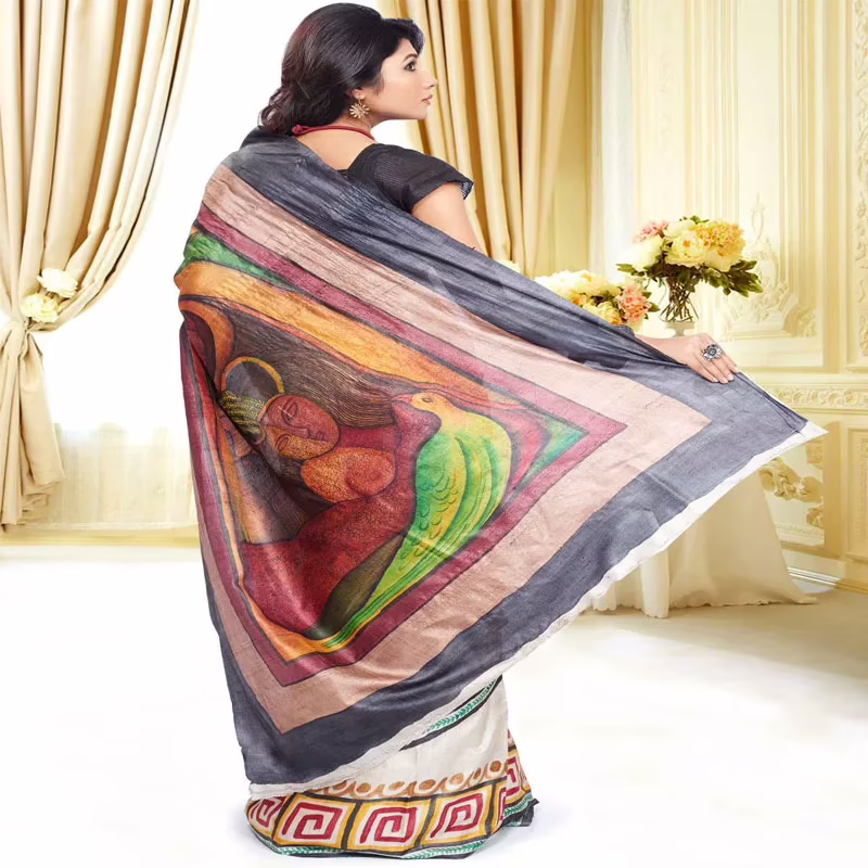 Original Modern Art Hand Painting Silk Saree - Image 2