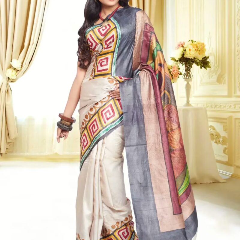 Original Modern Art Hand Painting Silk Saree