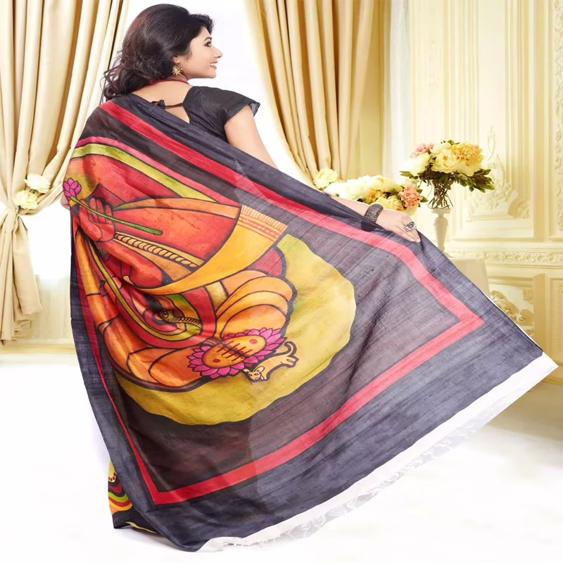 Original Modern Art Hand Painting Silk Saree - Image 3