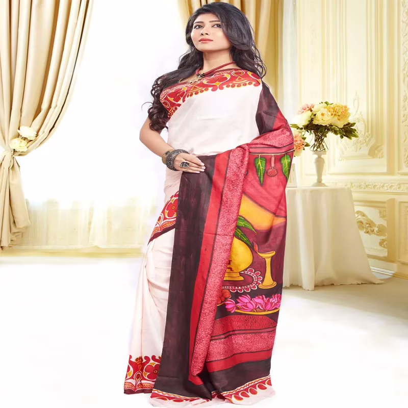 Original Modern Art Hand Painting Silk Saree - Image 2
