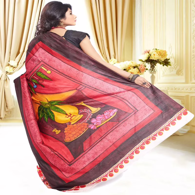 Original Modern Art Hand Painting Silk Saree - Image 3