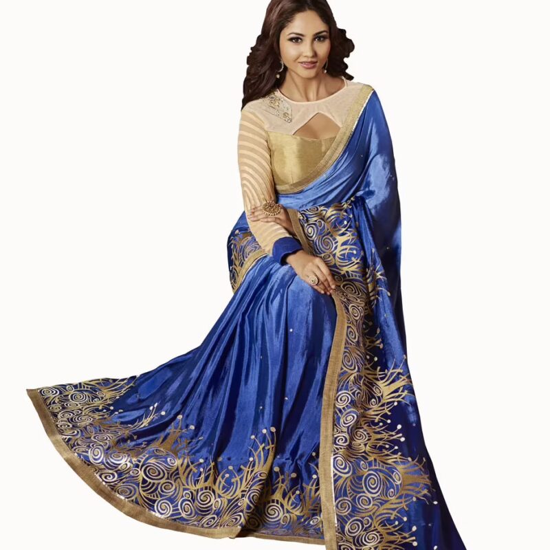 Club Art Decor Designer Blue Saree With Pure Natural Fabrics