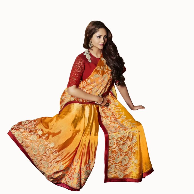 Club Art Decor Designer Yellowish Golden Saree With Pure Natural Fabrics