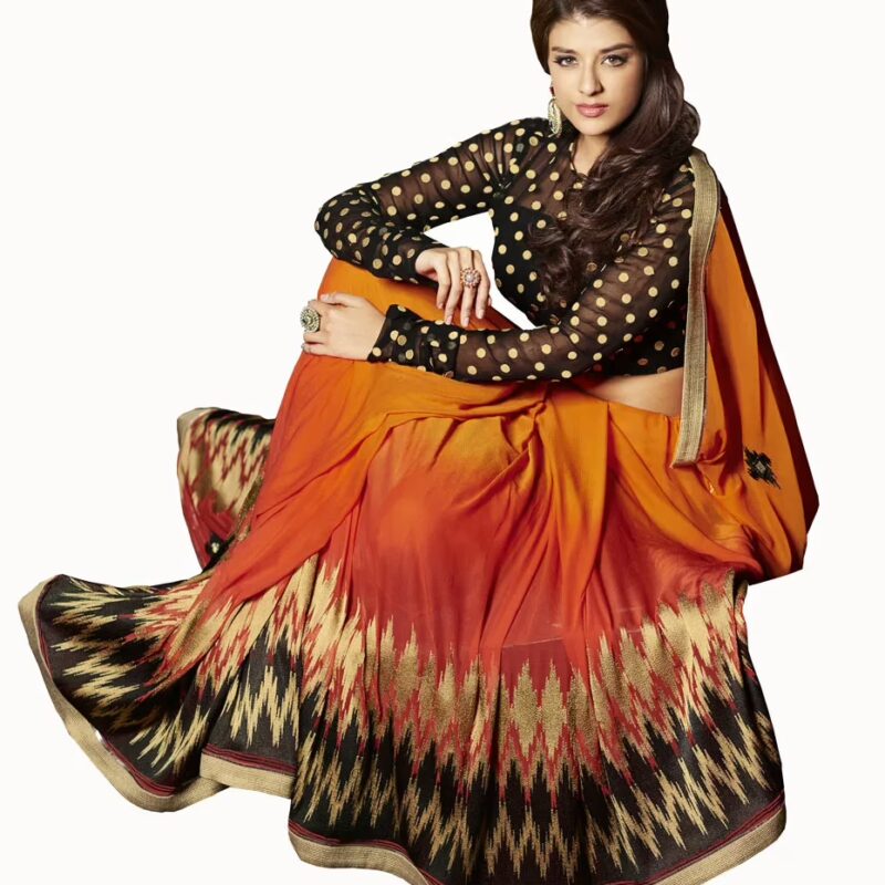 Club Art Decor Designer Orange Saree With Pure Natural Fabrics