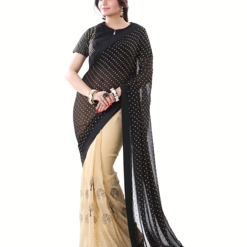 Club Art Decor Designer Black and Cream Saree with Designer Black Blouse