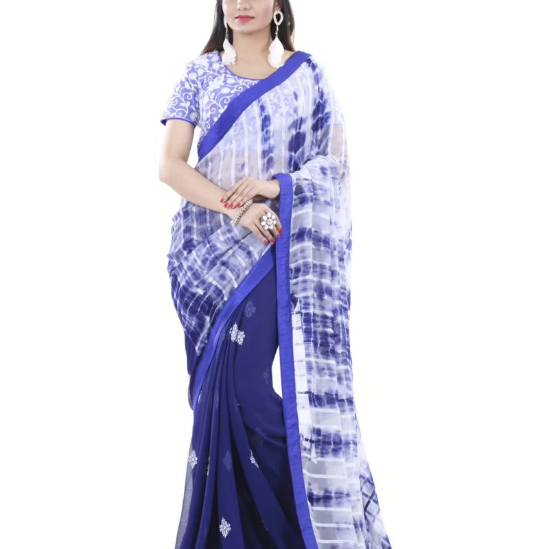 Club Art Decor Designer Blue And White Saree with Designer Blue Blouse