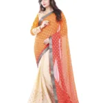 Club Art Decor Designer Orange And Cream Saree with Designer Orange Blouse