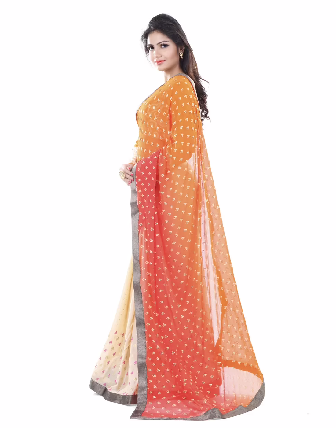 Club Art Decor Designer Orange And Cream Saree with Designer Orange Blouse - Image 3