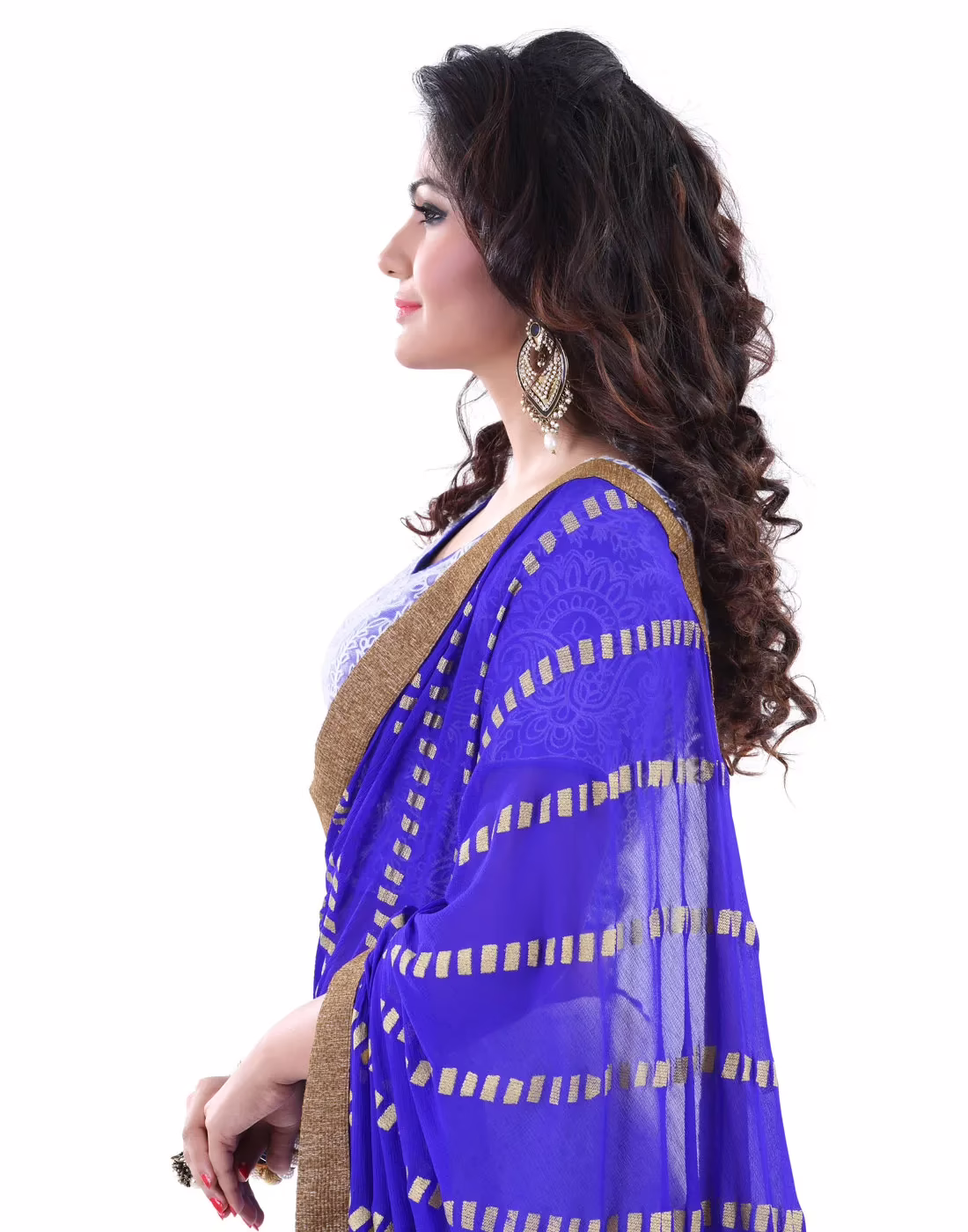 Club Art Decor Designer White and Blue Saree with Designer Blue Blouse - Image 3