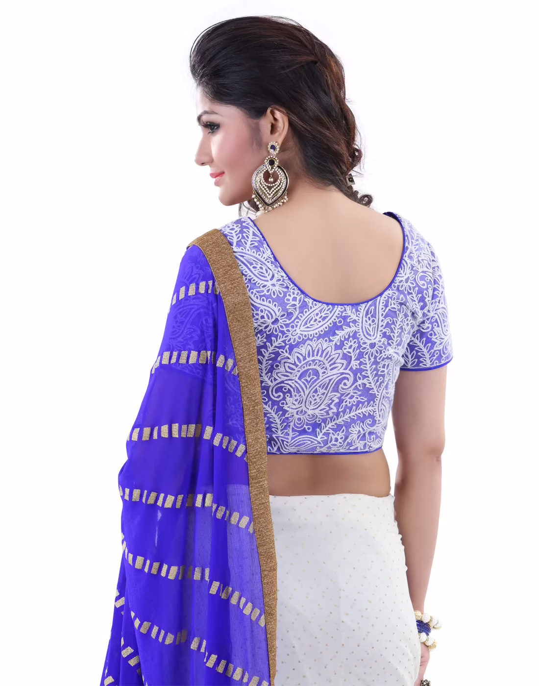 Club Art Decor Designer White and Blue Saree with Designer Blue Blouse - Image 2