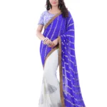 Club Art Decor Designer White and Blue Saree with Designer Blue Blouse