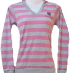 Coral Grey Striped Hoody Sweatshirt with Side Pockets