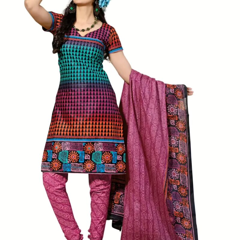 Cotton Bazaar Teal & Pink Pure Cotton Un-Stitched Salwar Suit