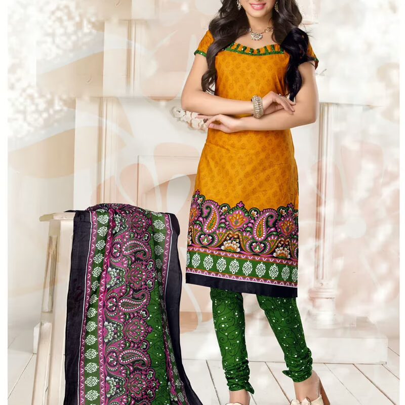 V&V Buy Online Cotton Yellow Dress Material