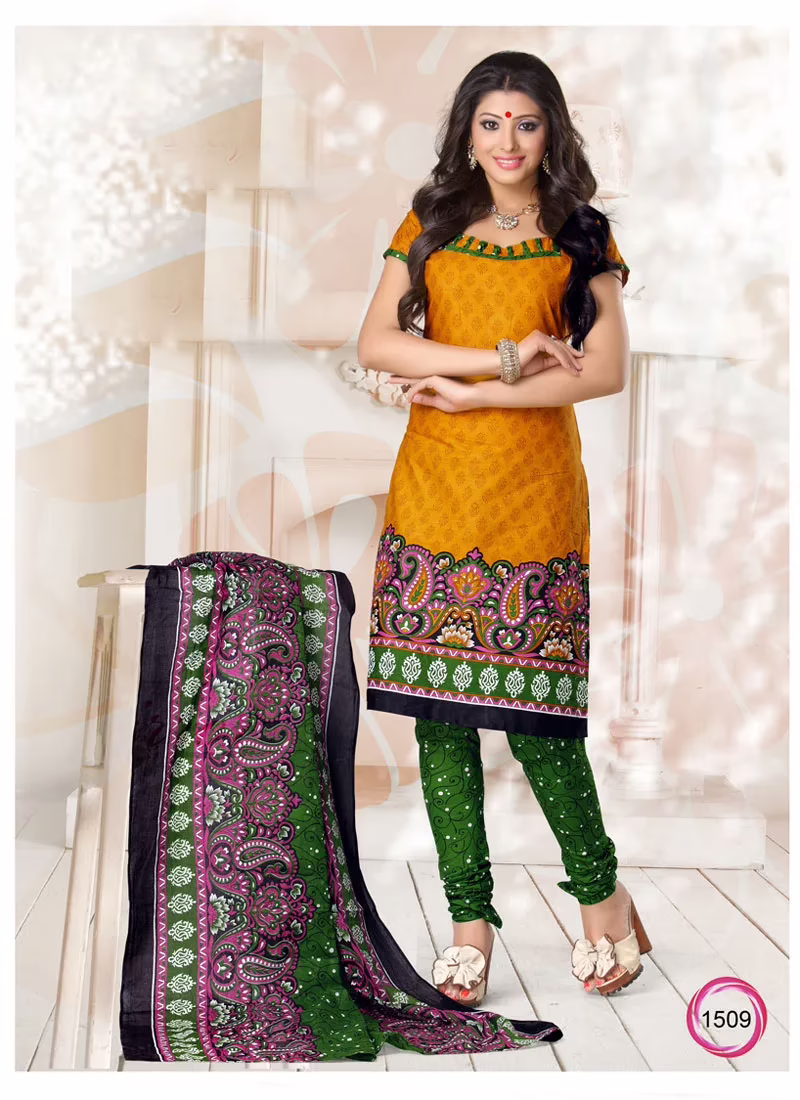 V&V Buy Online Cotton Yellow Dress Material