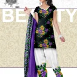 V&V Black Floral Printed Cotton Attractive Dress Material