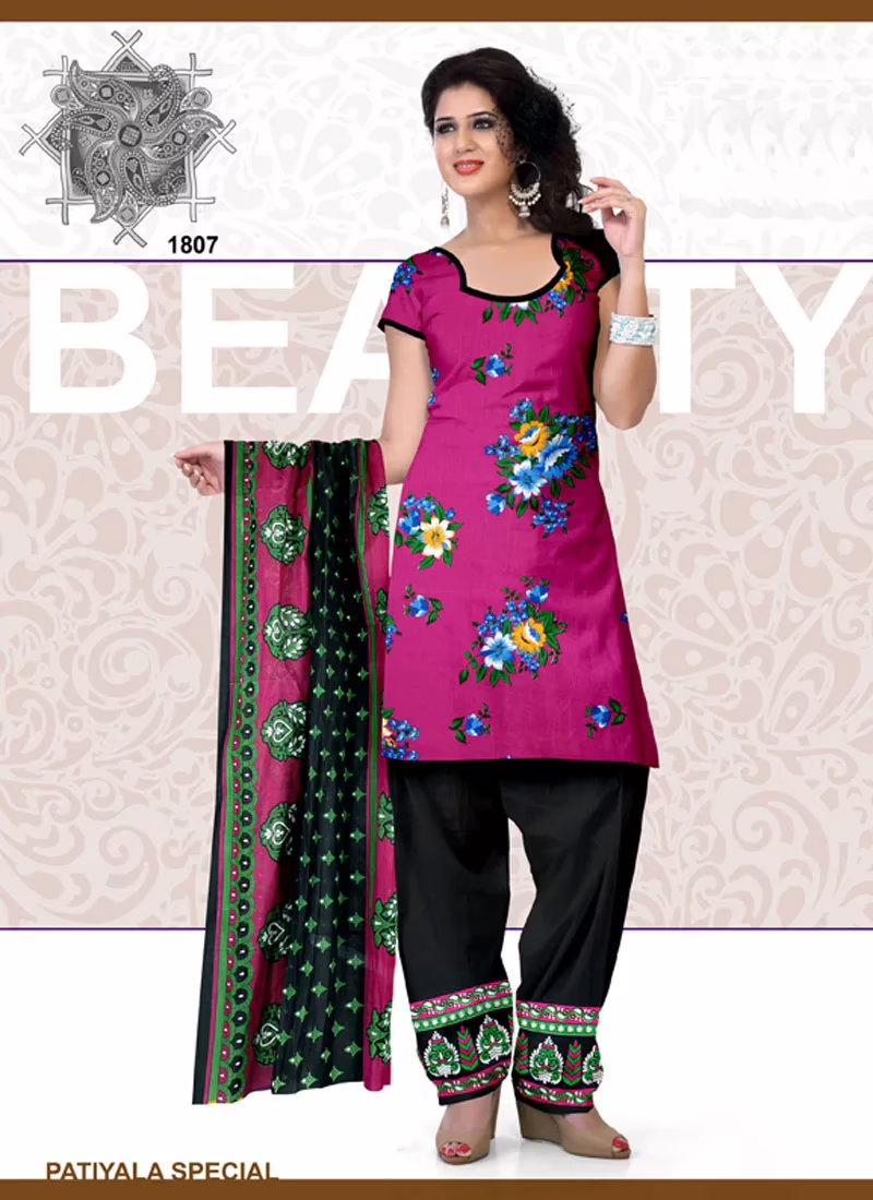 V&V Fashionable Pink Cotton Churidar Dress Material