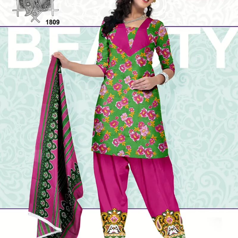 V&V Casual Wear Green Churidar Dress Material