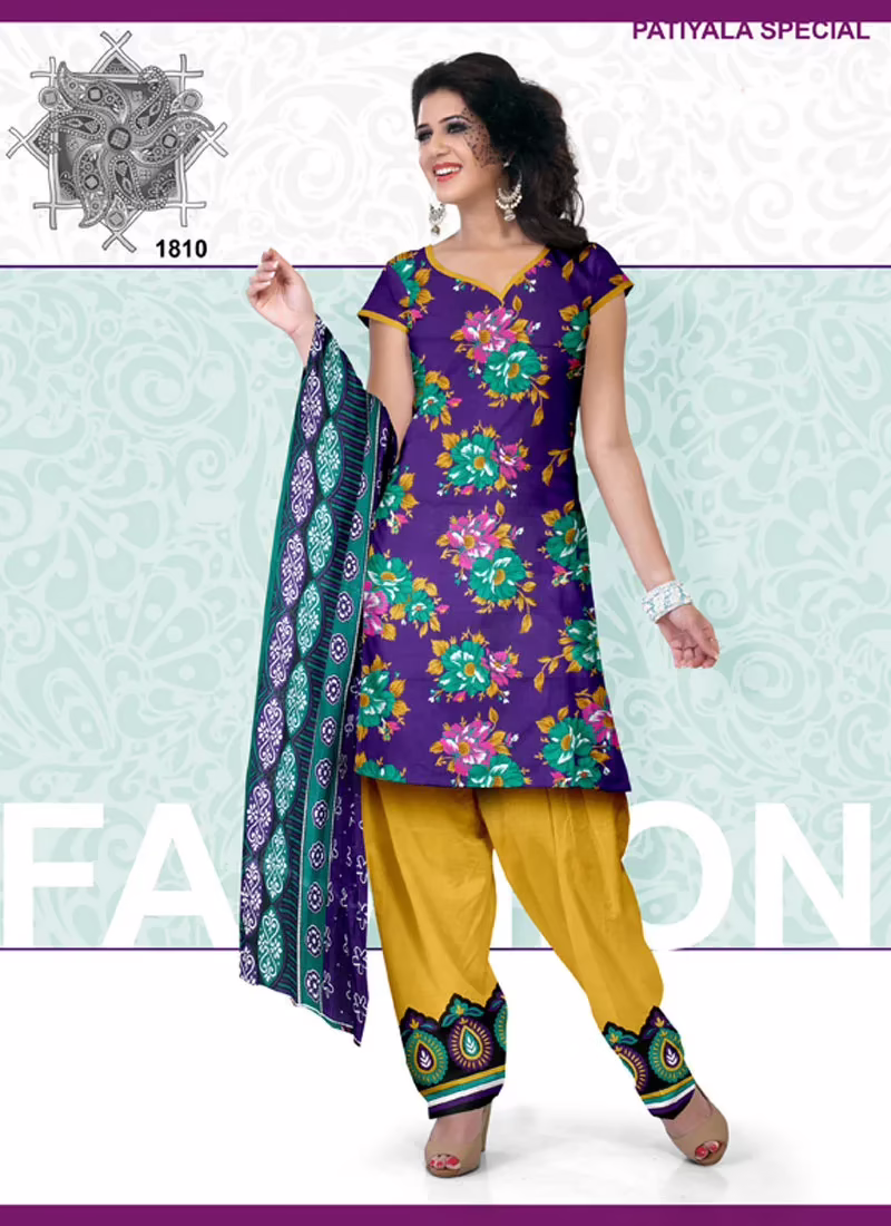 V&V Nice Quality Cotton Blue Printed Unstitched Dress Material