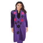 Trendy Purple Embroidered Woolen Kurti With Free Warm Legging