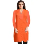 Stylish Orange Floral Net Woolen Kurti Free Warm Legging