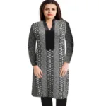 Black With Grey Printed Woolen Kurti Free Warm Legging