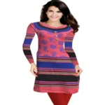 Pink Floral Printed Front Buttoned Woolen Kurti Free Warm Legging